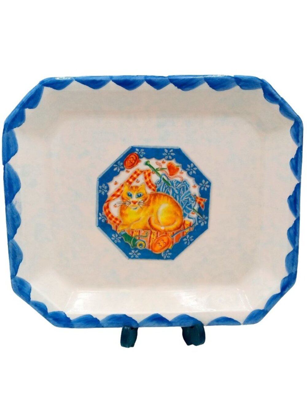 Country Cat Decorative Art Platter Sewing Italy Vintage Cozy Cottage Cottagecore